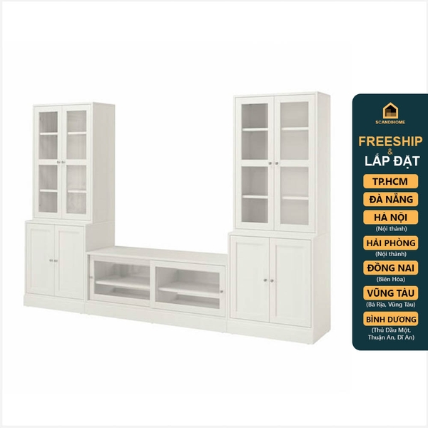 BODO, COMBO 2 kệ trưng bày cửa kính kèm kệ TV STO_082, 322x47x212cm