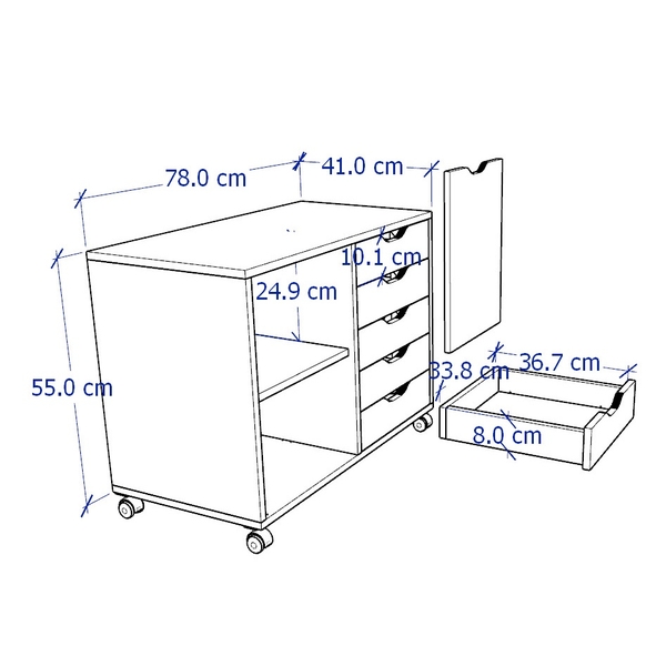 HALIFAX, Tủ lưu trữ 5 học kéo 1 cánh mở có bánh xe  DRA_043, 78x41x61cm, sản xuất bởi Scandi Home
