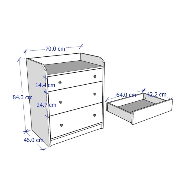 BAHIA, Tủ lưu trữ đa năng 3 ngăn kéo DRA_017, 70x46x84cm