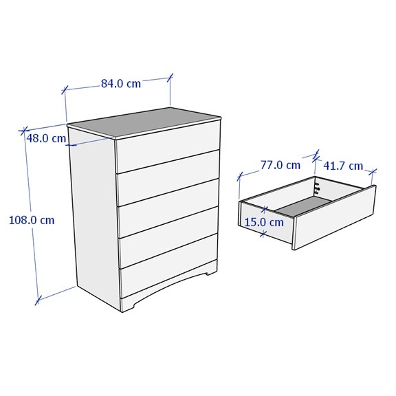 STEP ONE, Tủ lưu trữ tân cổ điển 5 hộc tủ kéo DRA_143, 84x48x108cm