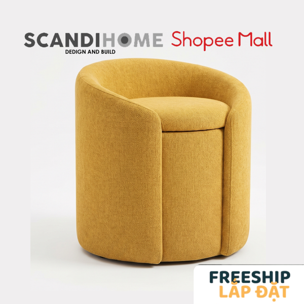 DONE, Ghế đôn, ghế trang điểm SOF_002 Scandi Home, 52x52x58cm, ghế có hộc lưu trữ tiện dụng