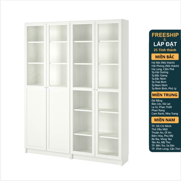 JELLY, Kệ sách 6 tầng 2 gian cửa kính cổ điển SHE_068, 160x30x202cm