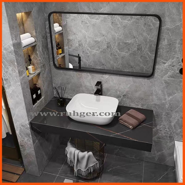 Bộ Bàn Đá Lavabo Dương Bàn Có Gương Bo Viền – Thiết Kế Hiện Đại