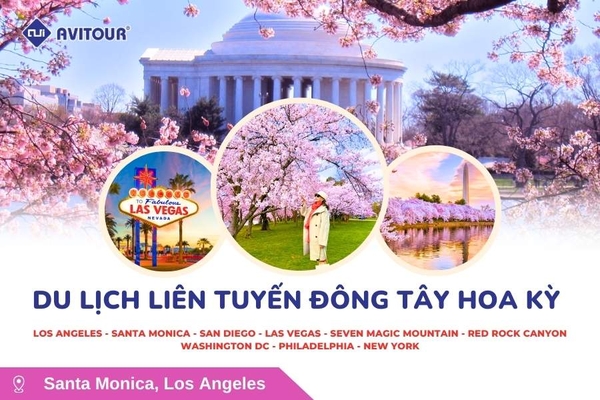 Du Lịch Liên Tuyến Tây Đông Hoa Kỳ (Mùa Hoa Anh Đào): Tour Los Angeles - Santa Monica - San Diego - Las Vegas - Seven Magic Mountain -  Hẻm Núi Đá Đỏ Red Rock Canyon - Washington Dc - Philadelphia - New York Từ Hà Nội 2026