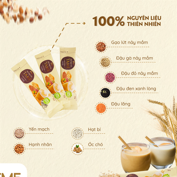 Bột ngũ cốc Tami 900gr ít đường - 50 gói