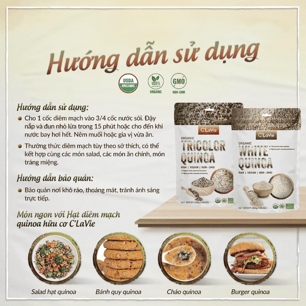 Hạt diêm mạch quinoa 3 màu hữu cơ