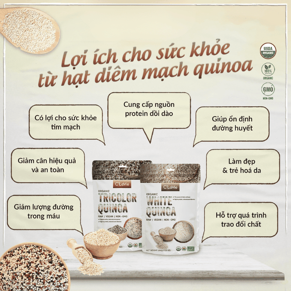 Hạt diêm mạch quinoa 3 màu hữu cơ