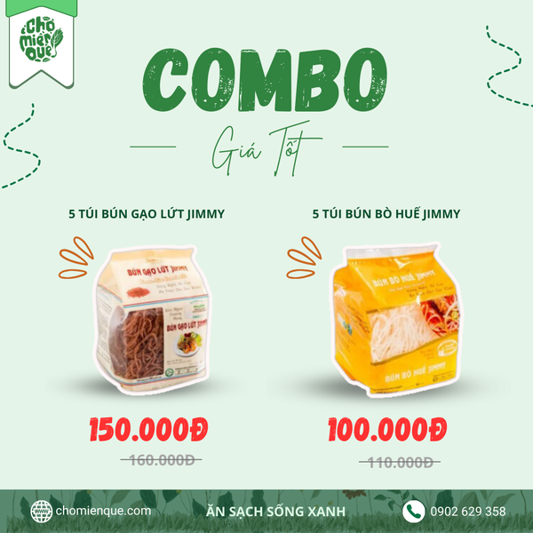 Combo Bún gạo lứt Jimmy (250gr) - 5 Túi