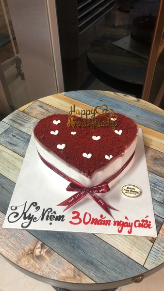 Bánh tim phủ bột red velvet tim trắng nhỏ đơn giản [MS: 0116]