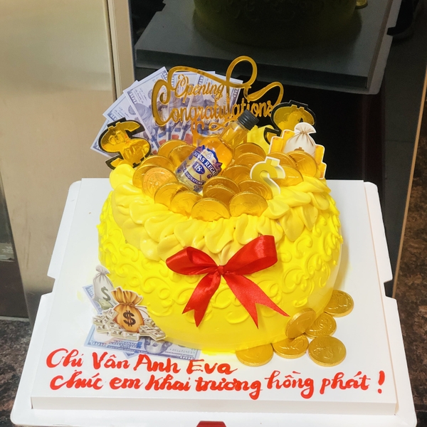 Bánh túi vàng đồng tiền chocolate trang trí rượu chivas tiền đô  [MS: 0149]