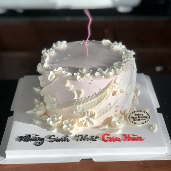 Bánh kem tông hồng hoa kem nhí kiểu Hàn quốc [MS: 0158]