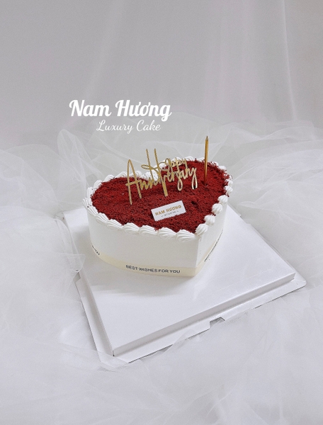 [MS248] Bánh tim phủ bột Red Velvet, gắn chữ vàng, nến vàng