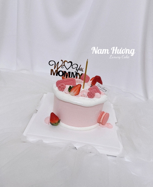 Bánh tông hồng pastel decor dâu tây, bánh quy macaron hồng[MS255]