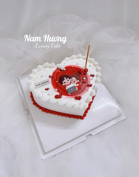 Bánh Tim tông đỏ decor hình cặp đôi yêu nhau dễ thương [MS259]