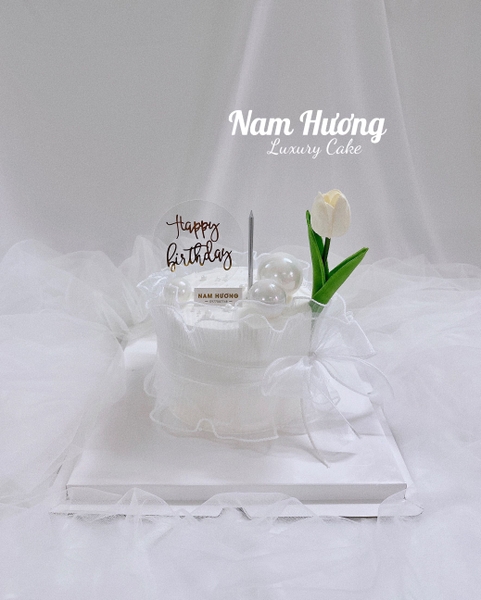 [MS265] Bánh kem ruy băng ren trắng, hoa tulip