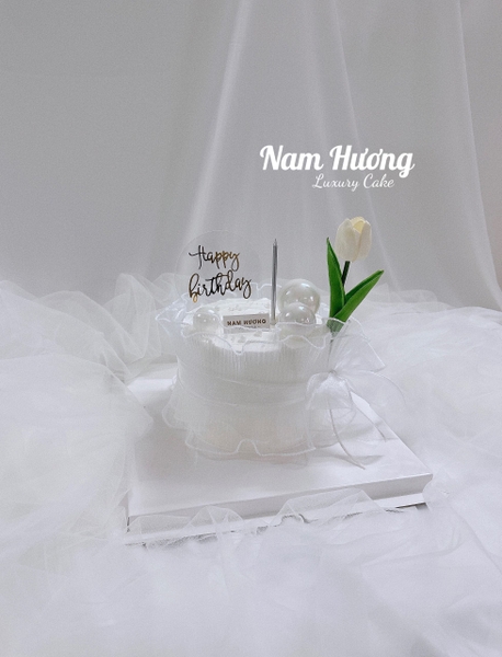 [MS265] Bánh kem ruy băng ren trắng, hoa tulip