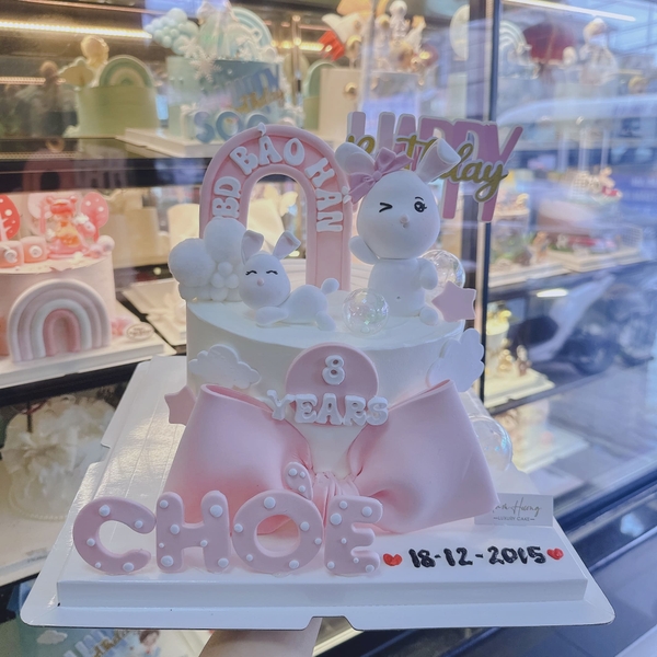 Bánh đôi thỏ nặn dễ thương Fondant tông trắng hồng xinh xắn cho bé gái [MS266]
