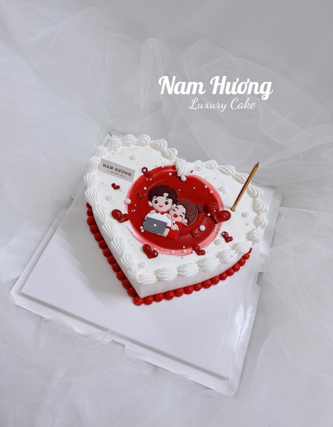 Bánh Tim tông đỏ decor hình cặp đôi yêu nhau dễ thương [MS259]
