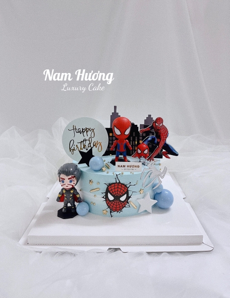 Bánh siêu nhân Marvel chibi tông xanh thành phố bóng đêm cho bé trai[MS269]