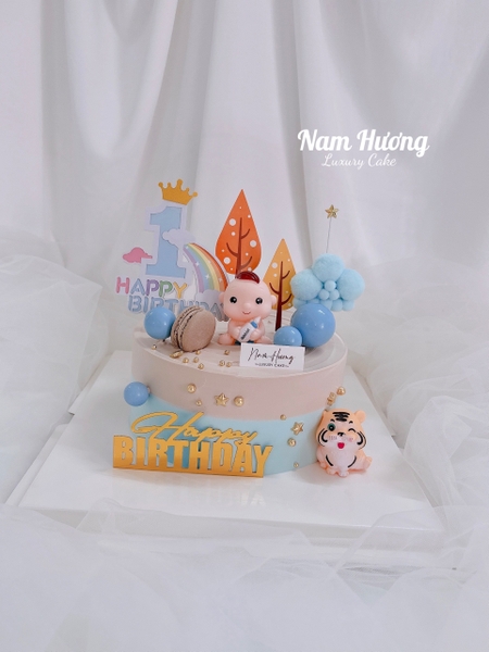 Bánh hổ em bé trai bình sữa tông xanh da trời+nâu, mây xanh [MS:0270]