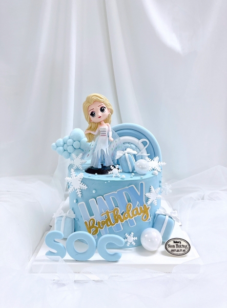 Bánh kem công chúa Elsa mới tạo hình Fondant cầu vồng xanh, mây, hộp quà [MS271]