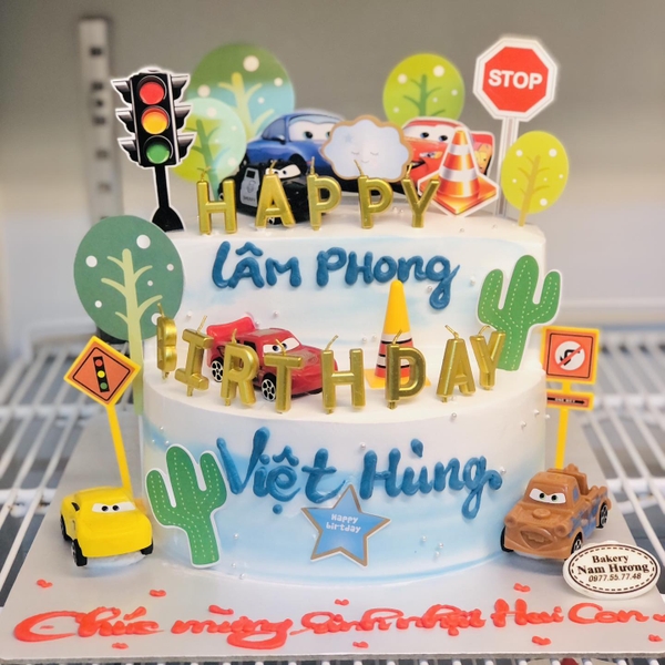 Bánh 2 tầng lửng ô tô macqueen nhiều màu cho bé trai  [MS: 0219]