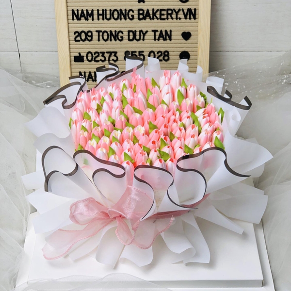 Bánh bó hoa hoa 3D hồng nhạt [MS: 0231]