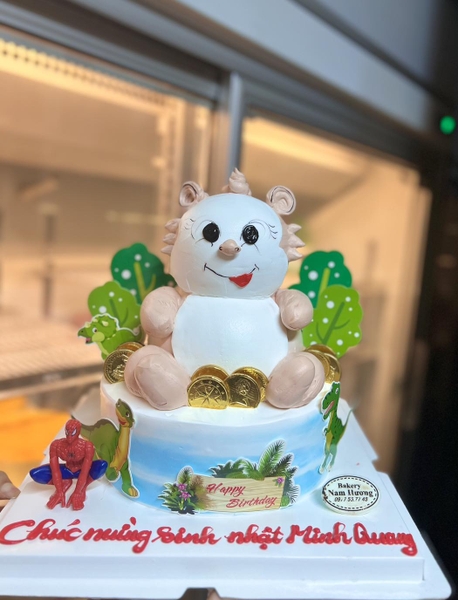 Bánh kem 1 tầng khỉ nổi baby boy cho sinh nhật bé tuổi Thân [MS: 0225]