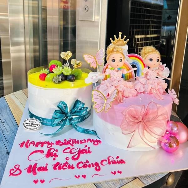 Bánh đôi chanh leo+búp bê hồng sinh nhật 2 chị em gái  [MS: 0211]