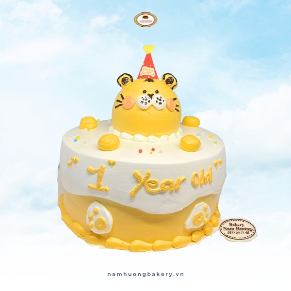 Bánh kem hổ chibi đội mũ sinh nhật cho bé tuổi Dần đầy năm, thôi nôi [MS: 0201]