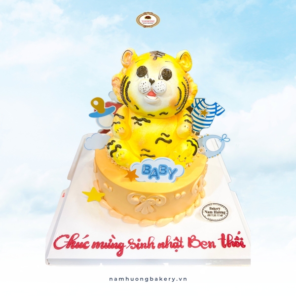 Bánh kem 1 tầng hổ nổi baby boy cho bé tuổi Dần đầy năm, thôi nôi [MS: 0205]