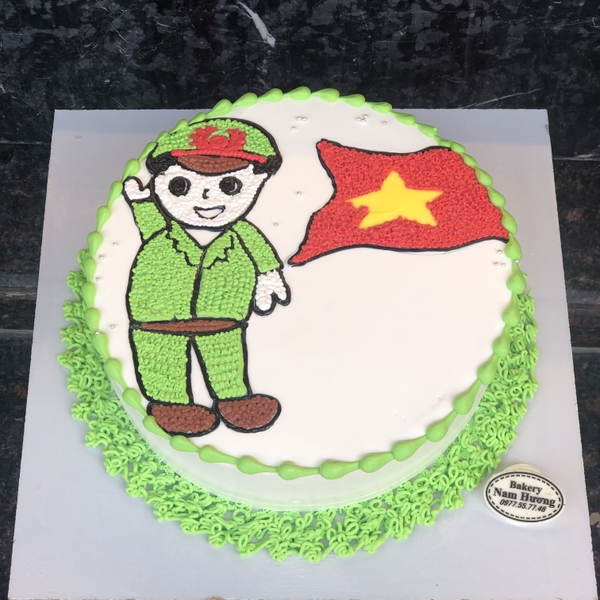 Bánh vẽ hình chú công an lá cờ đỏ sao vàng[MS: 0085]