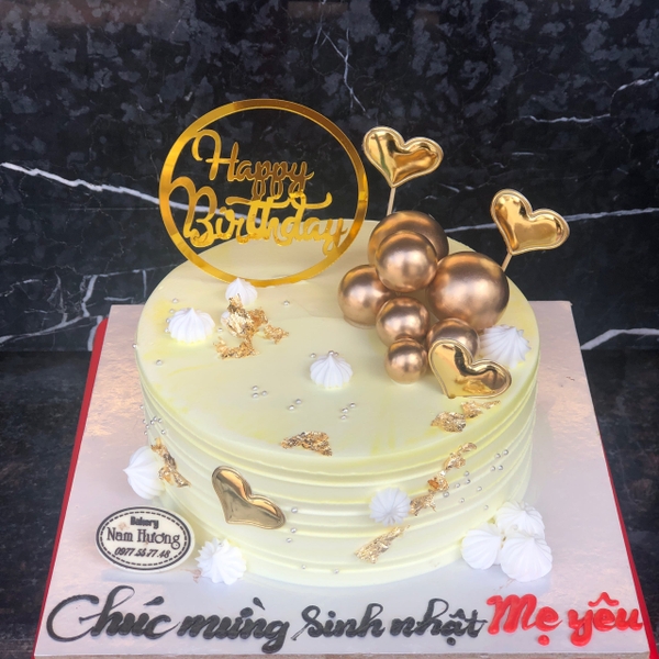 Bánh kem HPBD trang trí bi gold tinh tế, trang trọng [MS: 0115]