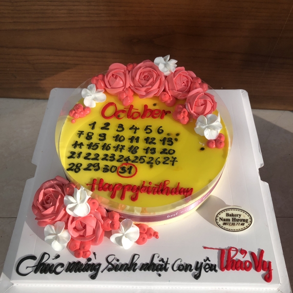 Bánh mousse chanh leo hoa kem tông đỏ ghi lịch tháng tặng mẹ ,bạn gái, sếp nữ [MS: 0134]