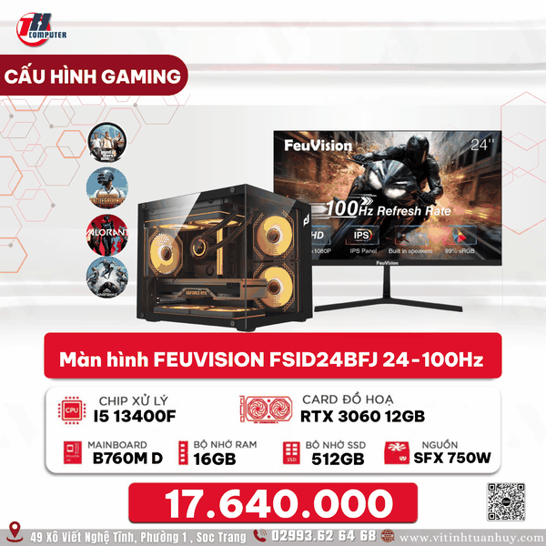 FULL PC THC Gaming 22 i5-13400F/ VGA RTX 3060 12GB + Màn hình FEUVISION FSID24BFJ 24-100Hz