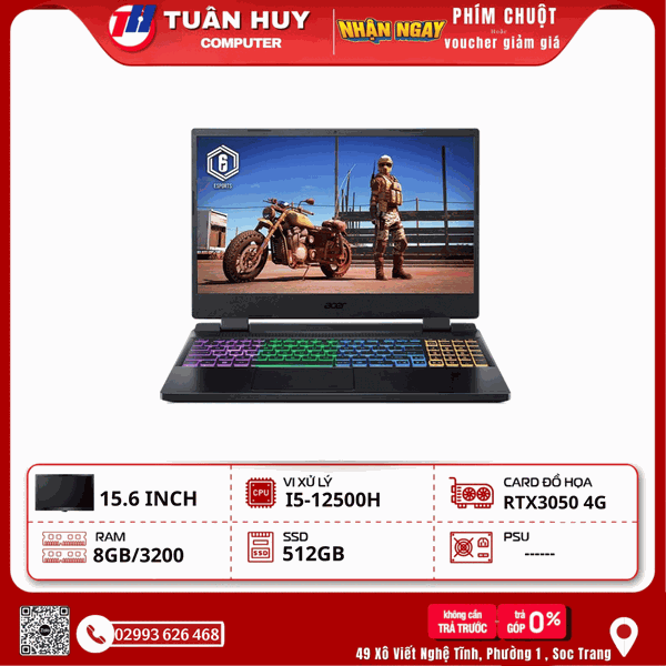 LAPTOP ACER NITRO 5 AN515-58-52SP I5-12500H/8G/SSD512G/RTX3050 4G
