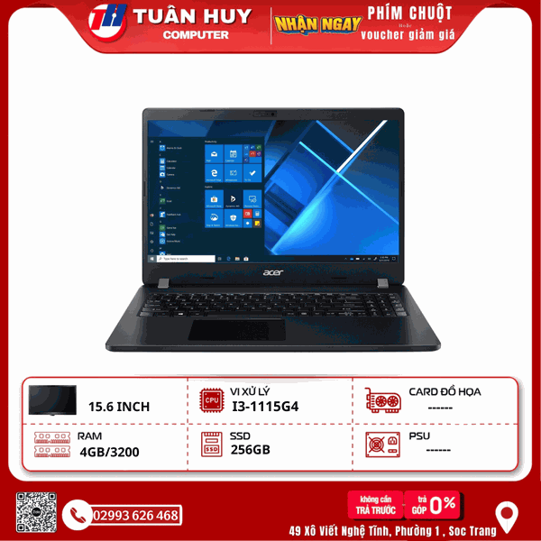 LAPTOP ACER TRAVELMATE P2 TM215-53-388Q I3-1115G4/4G/SSD256G