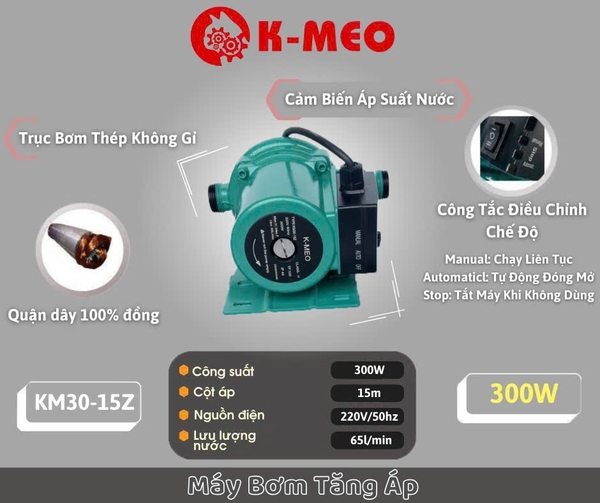 Máy bơm nước tăng áp Nhật K-MEO 300W KM30-15Z