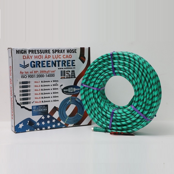 Dây Phun Áp Lực Nhật Bản Cá Sấu Greentree No.8 8.5mmx50m Xanh Lá
