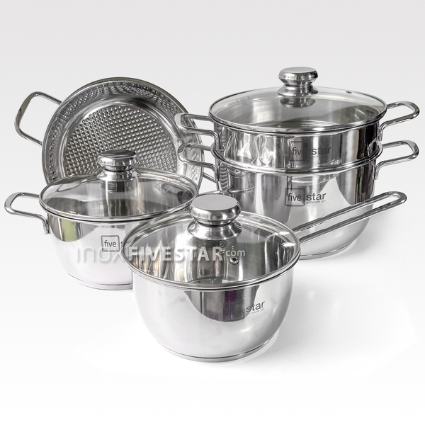 Bộ Nồi Inox 5 Chiếc Fivestar (Nắp Kính)
