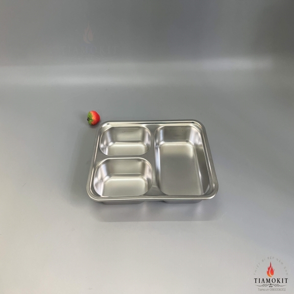 Khay 3 ngăn mẫu giáo chữ nhật inox 201