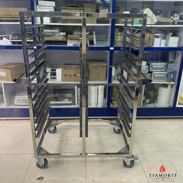 Xe đẩy khay cơm inox 100 khay