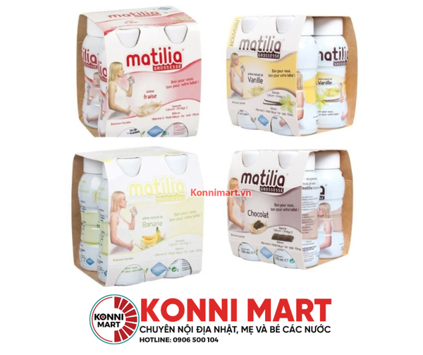 Sữa bầu Matilia 200ml 4h/vỉ (4 vị Socola, Dâu, Vani, bánh qui)