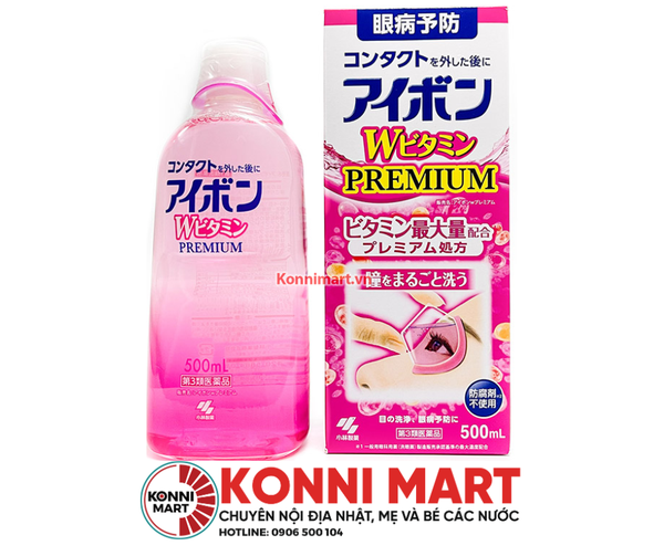Nước rửa mắt Kobayashi Eyebon W Vitamin Premium bổ sung vitamin hộp 500mL