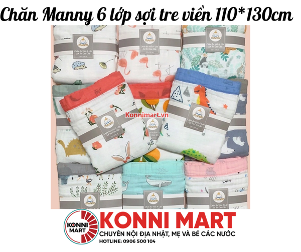 Chăn Manny 6 lớp sợi tre viền 110*130cm