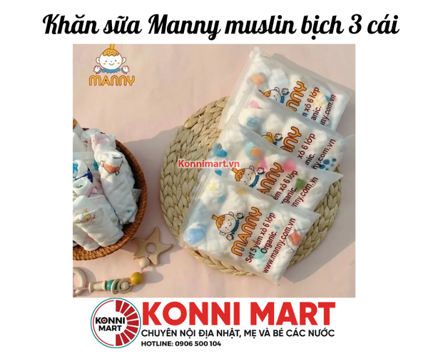 Khăn sữa Manny muslin bịch 3 cái
