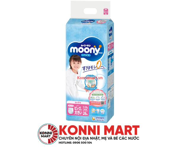 Tã quần Moony bé gái size XXL 26 miếng (13 - 25kg)