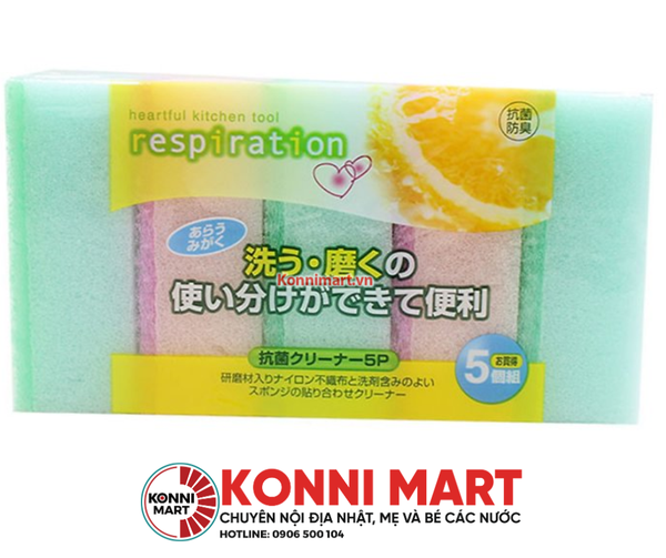 Set 5 miếng xốp rửa bát 1 mặt ráp (made in Japan)
