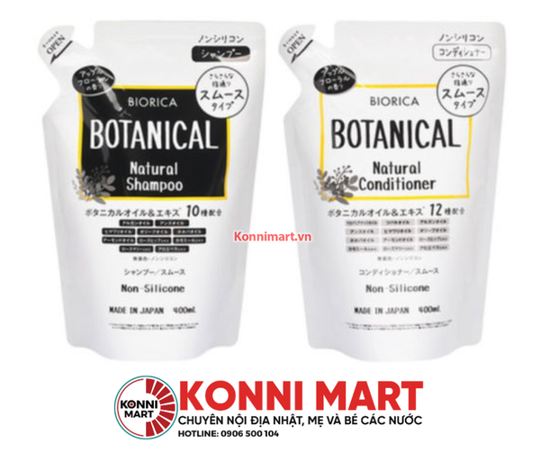 Dầu gội - xả Hatomugi Botanical Táo Đen Nhật Bản giúp mềm tóc ngăn rụng tóc kích thích mọc tóc Gói 400ml