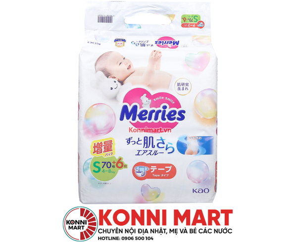 Bỉm Merries nội địa dán size S (70+6 miếng)